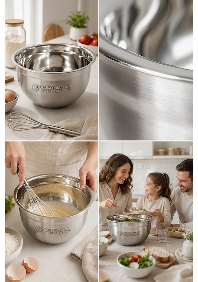 Transformacion Inox Ölçekli Derin Kase - 28 Cm 4 Litre Karıştırma Kabı Profesyonel 304 Paslanmaz Çelik 721844 Diğer