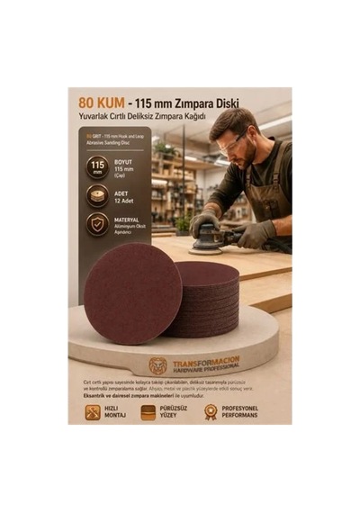 12 Adet 80 Kum Yuvarlak Cırtlı Zımpara Diski 115 Mm Deliksiz Zımpara Kağıdı 723216 Str-mn346