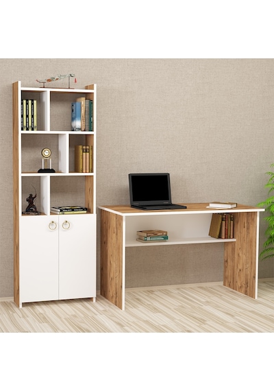 Kalenderdekor1 Kalender Dekor Ellen Mayra 120 Cm Çalışma Masası Takımı A.Ç.B Beyaz  -  Meşe