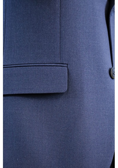 Lacivert Slim Fit İki Düğmeli Keten Görünümlü Erkek Takım Elbise - Wessi