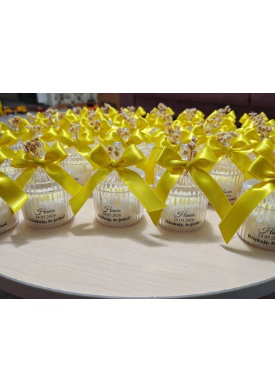 Papatya Desenli Mika Kutulu İsimli Mum Hediyelik Nikah, Nişan & Baby Shower 20 Adet