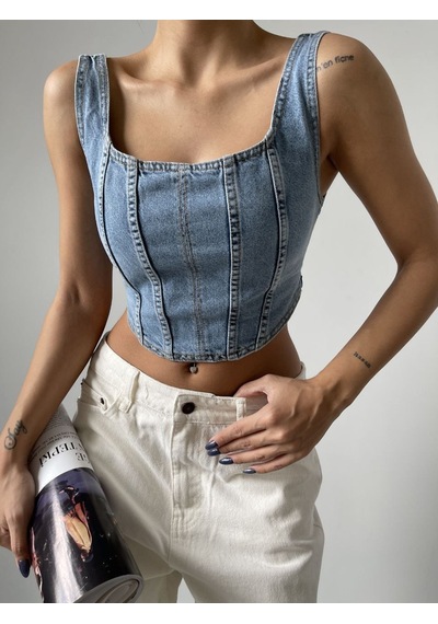 Herton Kadın Pamuklu Denim Büstiyer Çok Renkli
