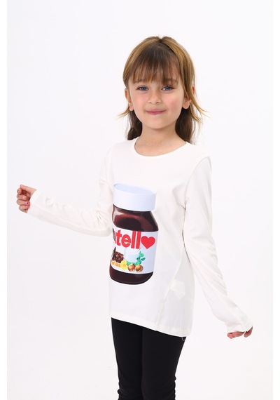 Toontoy Kids Toontoy Kız Çocuk Nutella Baskılı T-shirt Ekru