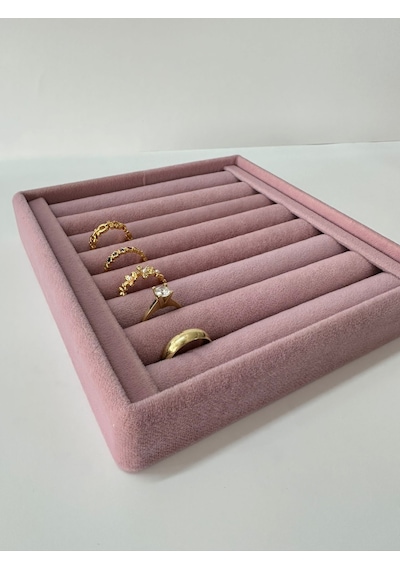 Yerli Üretim Süet Kumaş Pembe Renk 15 Cm / 15 Cm Yüzük Sergileme Pembe