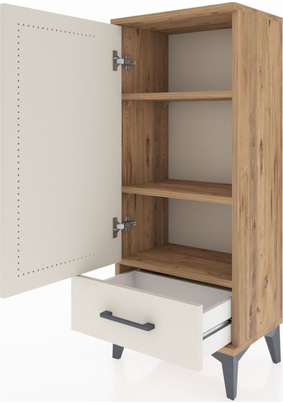 Arges Komodin 3 Raflı Tek Çekmeceli Tek Kapaklı 44x30x106 Çam-aytaşı Atlas Çam