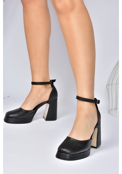Fox Shoes  Siyah Kalın Platform Topuklu Kadın Ayakkabı M404100809 Siyah-Suni Deri