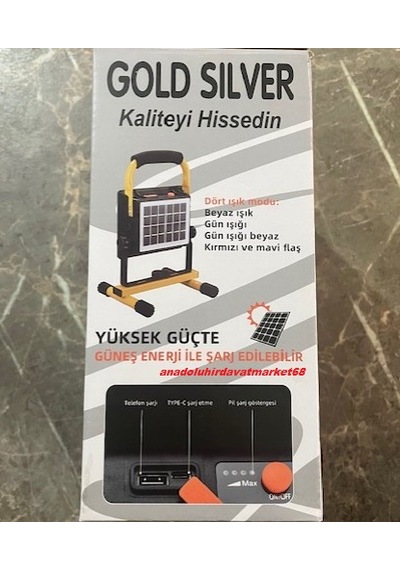 Gs-570 Sanayi Tipi Solar Projektör Çakarlı Kamp Lamba Güçlü Işık 150w Kristal Led Siyah Sarı