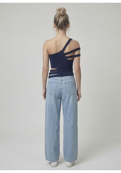 Neden Tekstil Asimetrik Tek Omuz Triko Crop Bluz - Lacivert