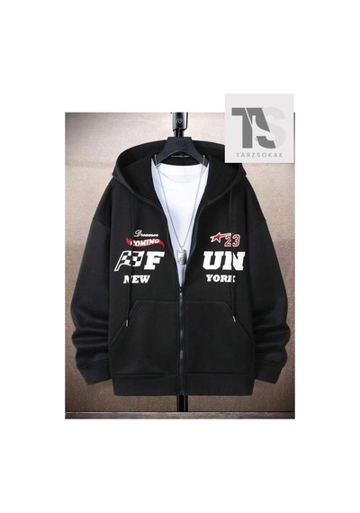Tarzsokak 23 New York Sweatshirt Fermuarlı Hırka Siyah