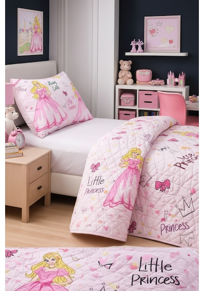 Kız Çocuk Genç Pike Yatak Örtüsü Takımı Prenses Desen Kapitone Pamuklu 4 Mevsim Çarşafsız 160x230 Pembe