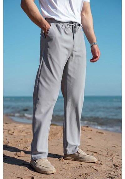 Madmext Boyalı Gri Beli Lastikli Relaxed Fit Jakarlı Erkek Pantolon E6593 Açık Gri