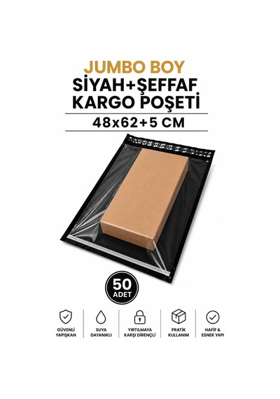 Northcity Jumbo Boy Siyah Şeffaf Kargo Poşeti 48x62+5 Cm 50 Adet