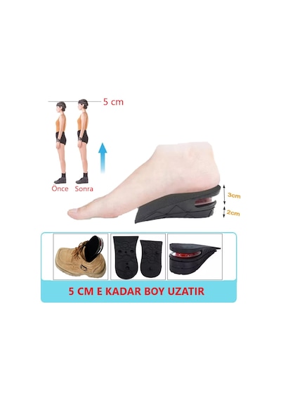 Gizli Topuk Hava Yastıklı Boy Uzatan Uzatıcı Tabanlık 5 CM