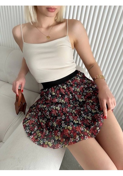 Terzi Bey Baskılı Astarlı Mini Etek Kırmızı