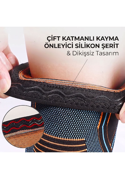 Esnek Ve Sıkmayan Dikişsiz Antrenman Dizliği - Kaymaz Silikonlu Ortopedik Fitness, Voleybol, Basketbol Spor Dizlik 1 Adet Mavi - Turuncu