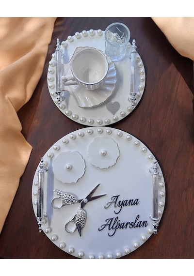 Fascination Gümüş İncili Söz Nişan Tepsisi Gri