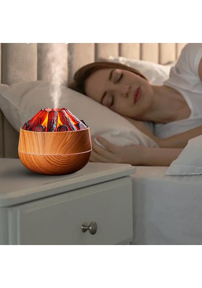 2 Adet Şömine Tasarımlı Usb Lı Led Aydınlatmalı Hava Nemlendirici,aromaterapik Hava Difüzörü,buhurdanlık,,sis Spreyli Gece Lambası, 300 Ml 10x10x10,3cm Açık Kahverengi