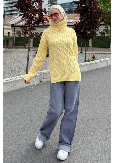 Madmext Sarı Boğazlı Triko Kazak Mg2376 Sarı
