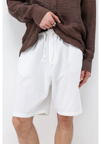 Vamos Oversize Keten Şort Ekru