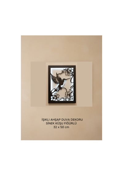 Ahşap Işıklı Duvar Dekoru Sinek Kuşu Figürlü Tablo 50x32 Cm