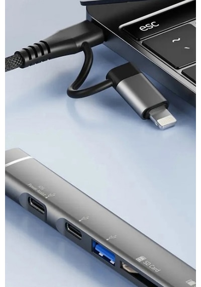 Thentech Type-c 5 İn 1 Hub Coklayici Adaptor Usb 3.0 Sd Tf Kart Okuyucu Laptop Telefon Uyumlu Donusturucu