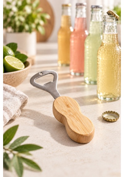 Bambu Saplı Şişe Açacağı Paslanmaz Çelik Uçlu Ergonomik Kapak Açıcı Bej - 919956922 Bej