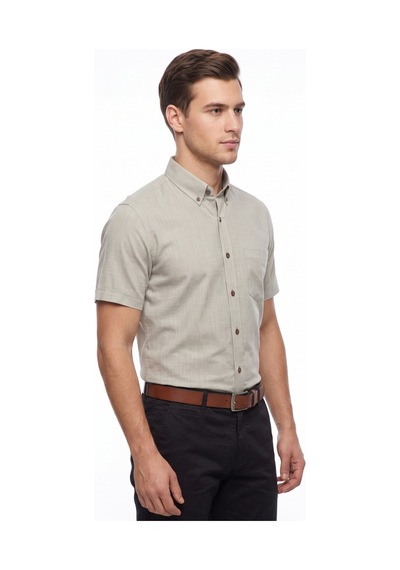 Kamer Erkek Klasik Tek Cepli %100 Cotton Kısa Kol Gömlek Bgl-st05624 Haki
