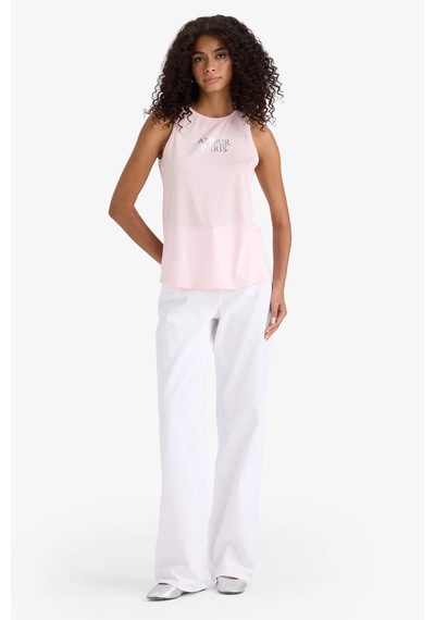 Defacto Relax Fit Baskılı Bisiklet Yaka Atlet F6236ax25hspn440 Pembe