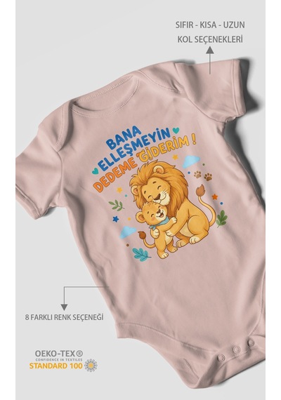 Morivokids Bana Elleşmeyin Dedemle Giderim Kısa Kollu Bebek Body %100 Pamuk Pastel Pembe