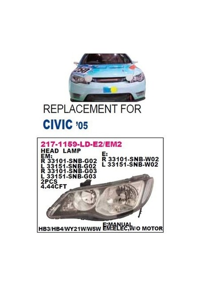 Depo Ön Far Sol Honda Civic Sedan 06/ Dpo-217-1159l-ldem2