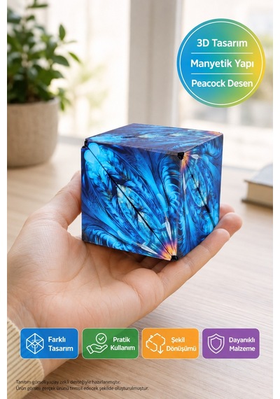 Manyetik Sonsuz Küp Qiyi 72 Şekilli Dönüşen Zekâ Oyunu Antistres Peacock Mavi 6,3 Cm
