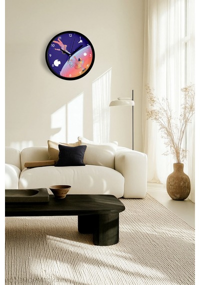 Uzay - Astronot - Astronomi Temalı Çocuk Odası Modern Duvar Saati - 25cm - Önü Camlı Siyah Kasa-jh0044 Siyah