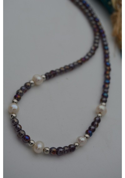 Stoneage Kristal Ve Gerçek Incili Kolye Bronz