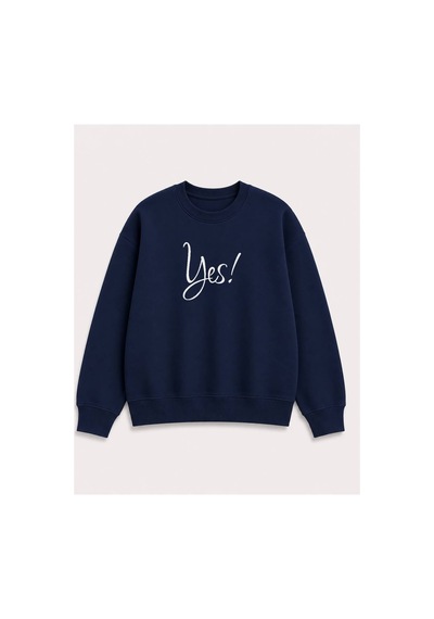 Herkesemoda Yes Yazılı Baskı Detaylı Şardonlu 2 İplik Bisiklet Yaka Sweatshirt Lacivert Herkesemoda Yes Yazılı Baskı Detaylı Şardonlu 2 İplik Bisiklet Yaka Sweatshirt Lacivert