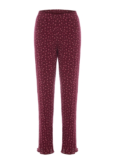 Kadın Pamuklu Çıtır Çiçek Desenli Baby Overloklu Fiyonk Detaylı Uzun Kollu Pijama Takımı Ko70142 Bordo - Pembe