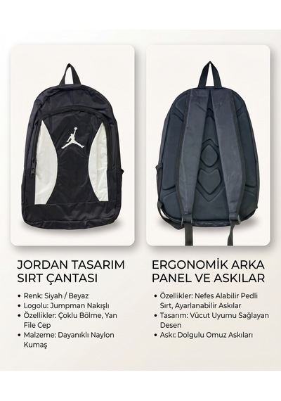 Usa Air Jordan Baskılı Siyah Beyaz Çanta 11458