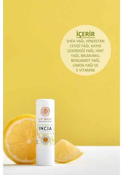 %100 Doğal Dudak Besleyici Bergamot & Limon Bitkisel Nemlendirici Dudak Bakım Kremi 6 G