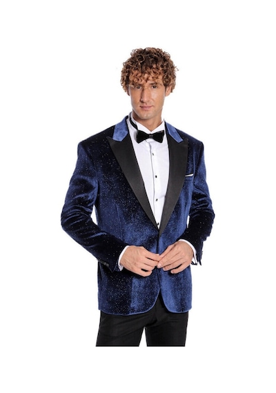Wessi Simli Slim Fit Kadife Erkek Smokin Ceket -Lacivert