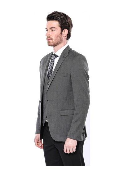 Wessi Kendinden Desenli Slim Fit Füme Erkek Ceket 001