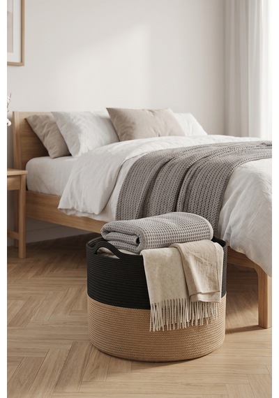 Villadia Home Textile Hasır Sepet Çok Amaçlı Çamaşır Oyuncak Battaniye Kıyafet Depolama Sepeti Dekoratif Organizer 3003sepet