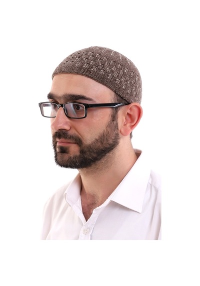 Kışlık Kadife Takke Hasır Desenli - Kahverengi