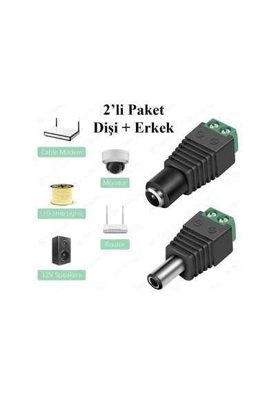 Dc Dişi+Erkek 5.5x2.1mm Klemensli Güç Konnektörü Seti