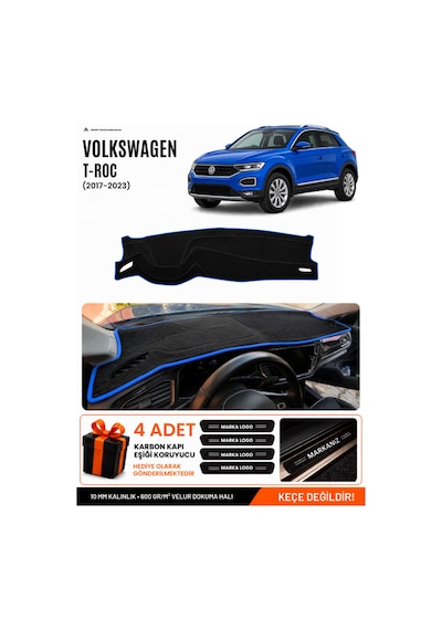 Volkswagen T-roc 2017-2023 Uyumlu Torpido Örtüsü, Torpido Kılıfı - Siyah Mavi
