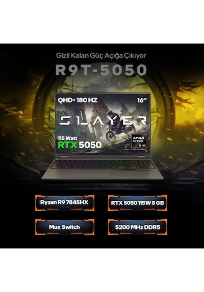 Game Garaj Slayer R9T-5050 C5 R9-7845HX 16 GB 1 TB RTX5050 16" Free Dos Dizüstü Oyuncu Bilgisayarı