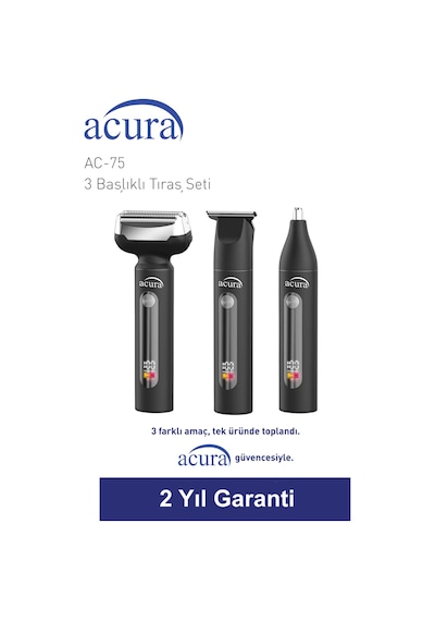 Acura Ac-75 3 Başlıklı Metal Gövdeli Tıraş Seti