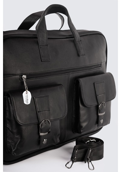 Westbag Unisex Hakiki Deri Laptop & Evrak Çantası Uzun Omuz Askılı 15-16 İnç Siyah