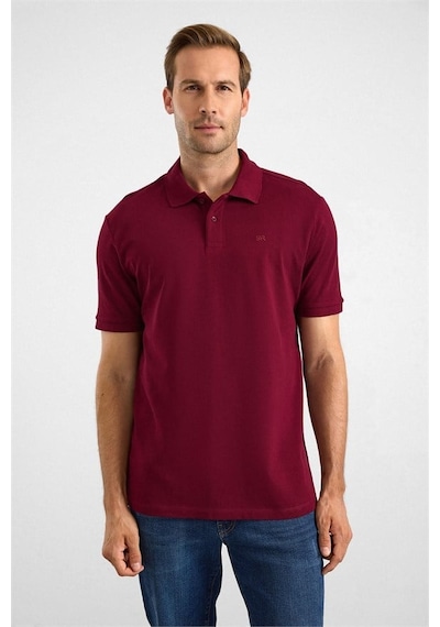 Süvari Koyu Bordo Regular Düz Nakışlı Pike Düğmeli Polo Yaka Tişört Ts1014000473-k09