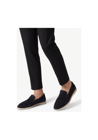Komcero Lacivert Hakiki Deri Şık Rahat Espadril Erkek Casual Ayakkabı Loafer 6k020-217