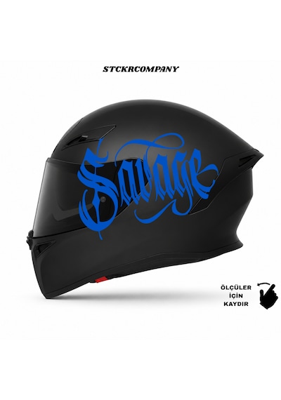 Savage Kask Sticker Motor Kaskı İçin Premium Yazı Sticker Mavi