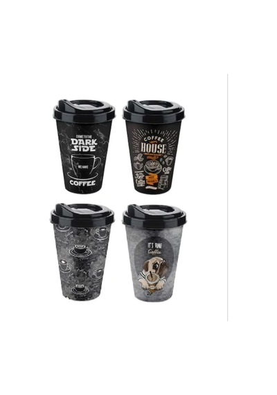 4 Adet Kahve Bardağı - Kapaklı Desenli 400ml Diğer